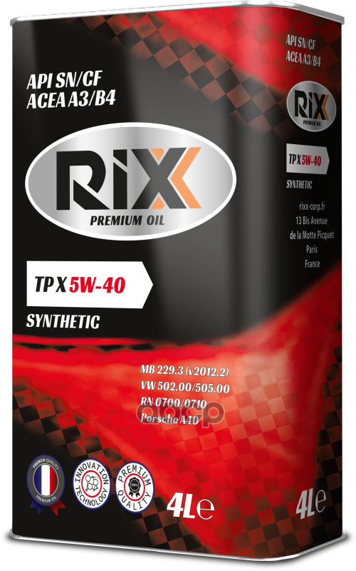 RIXX Синтетическое Моторное Масло Rixx Tp X 5w-40 Sn/Cf Acea A3/B4 4 Л