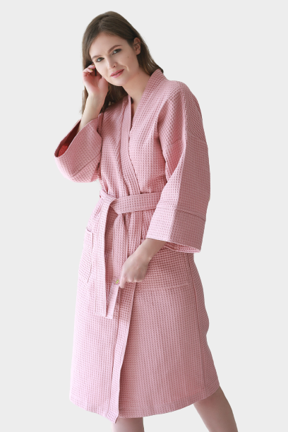 Вафельный халат ZUKI кимоно унисекс Розовый - L (48-50) - фотография № 1