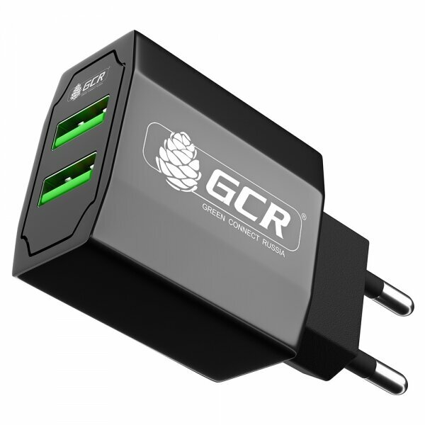 GCR Сетевое зарядное устройство на 2 USB порта 3.1 A, черное, GCR-51982 greenconnect . -598