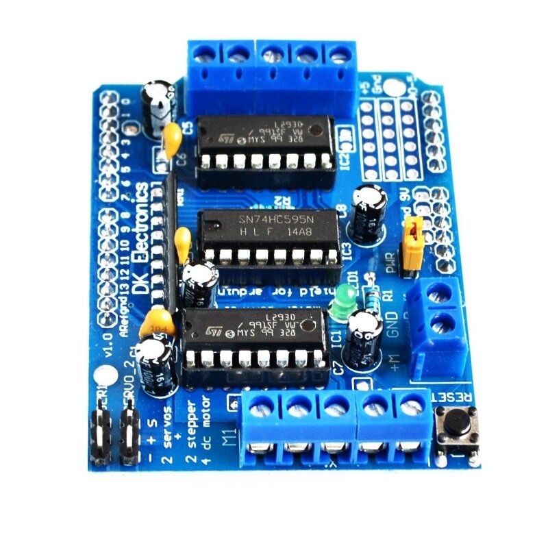 Шильд драйвера двигателя GSMIN 4х-канальный L293D Motor Shield (Синий)