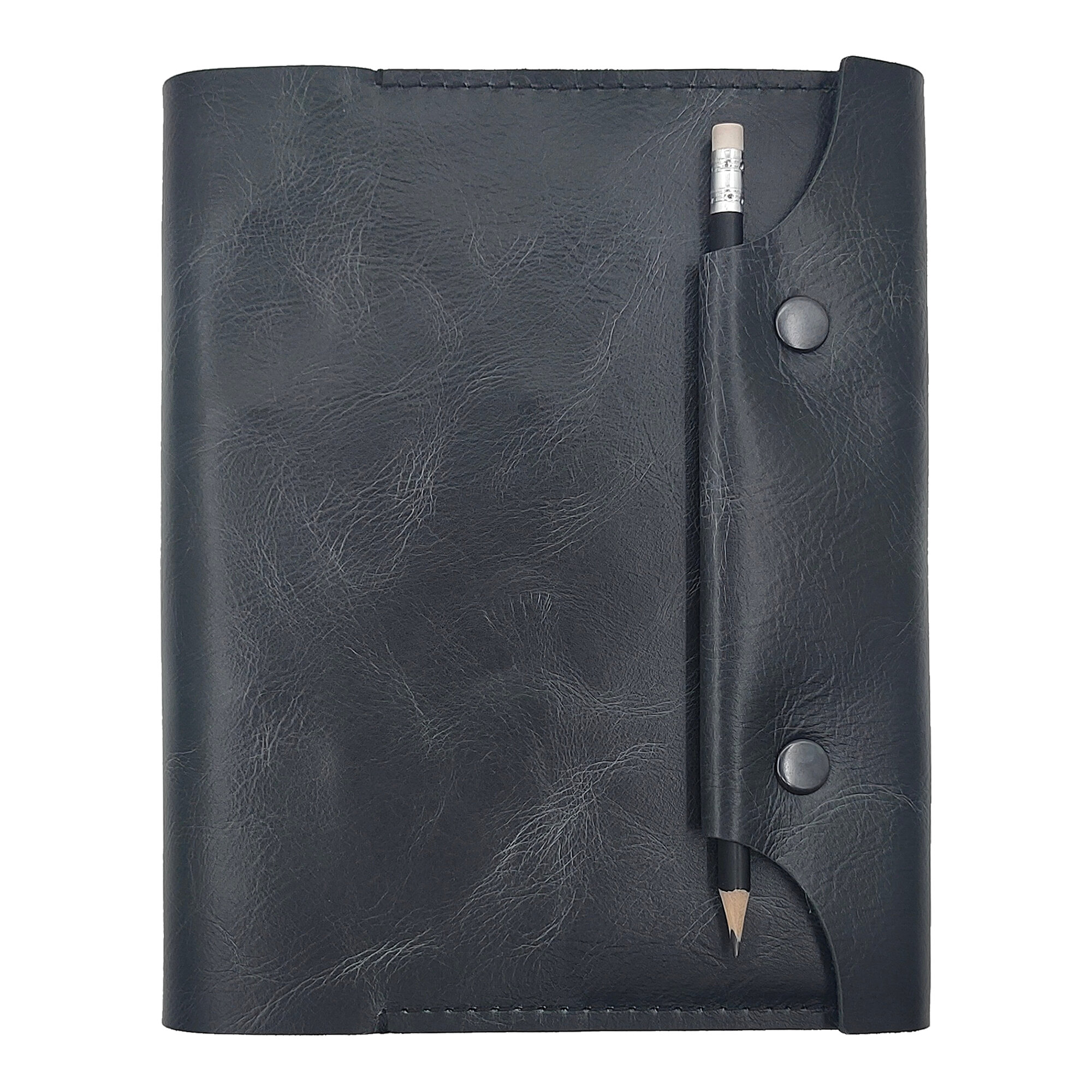Черный ежедневник недатированный кожаный на кольцах А5, блокнот-планер с отсеком под карандаш, MBN-RP-PENSIL-BK