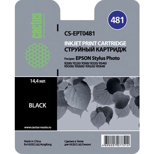 Cactus Картридж струйный CS-EPT0481 черный 16мл для Epson Stylus Photo R200 R220 R300 R320 R340 RX500 RX600 RX620 RX640