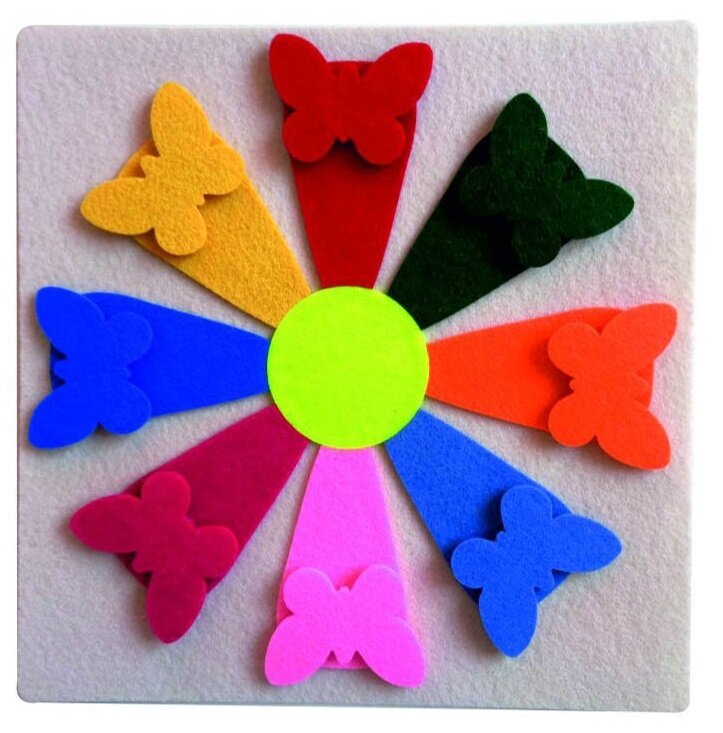 фото Развивающий игровой коврик из фетра Smile Decor "Бабочки" на липучках для изучения цветов