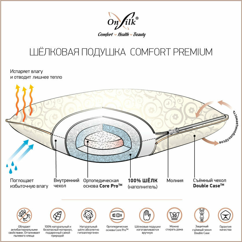 Шелковая подушка Comfort Premium (50х70, средняя) - фотография № 4