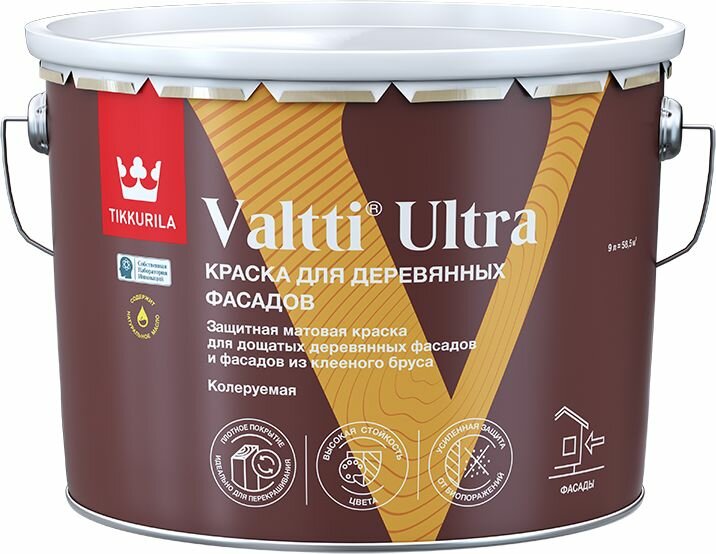 Краска для деревянных фасадов Tikkurila Valtti Ultra матовая база С бесцветная 9 л