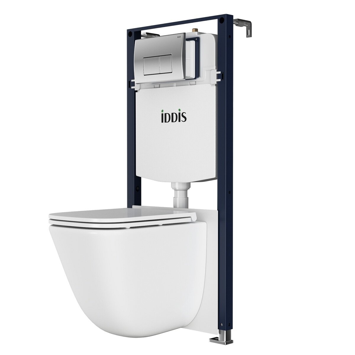 Фото товара на маркетплейсе yandex Комплект 3в1: подвесной унитаз, инсталляция и клавиша смыва хром IDDIS Basic BASTQ01i73