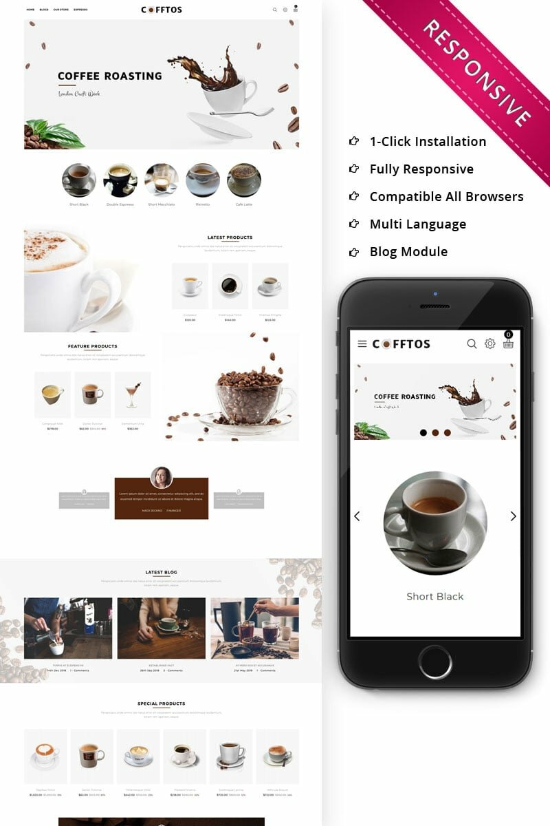 Шаблон OpenCart Cofftos - The Beverage Store
