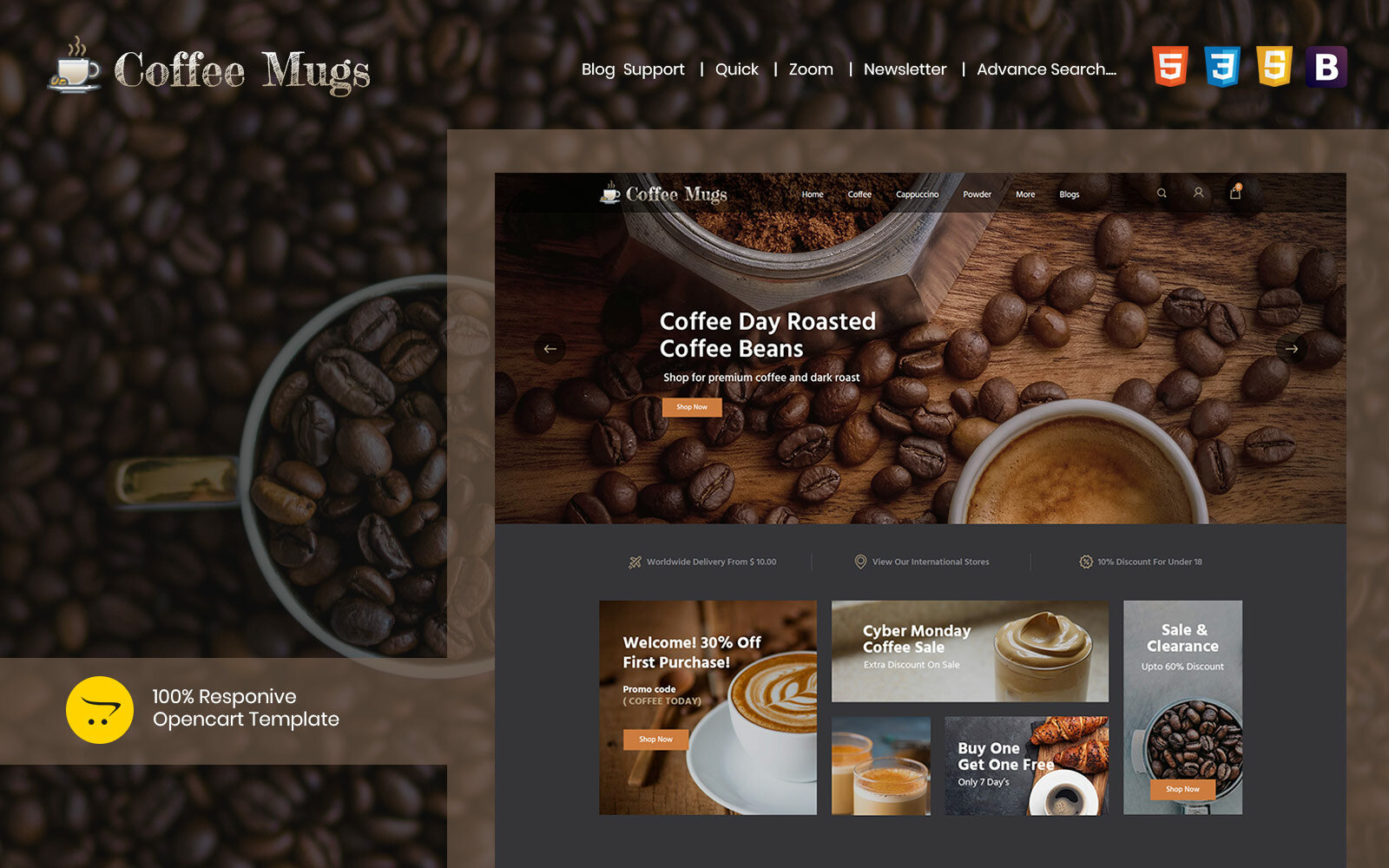 Шаблон OpenCart Coffee Mugs - Responsive Шаблон OpenCart