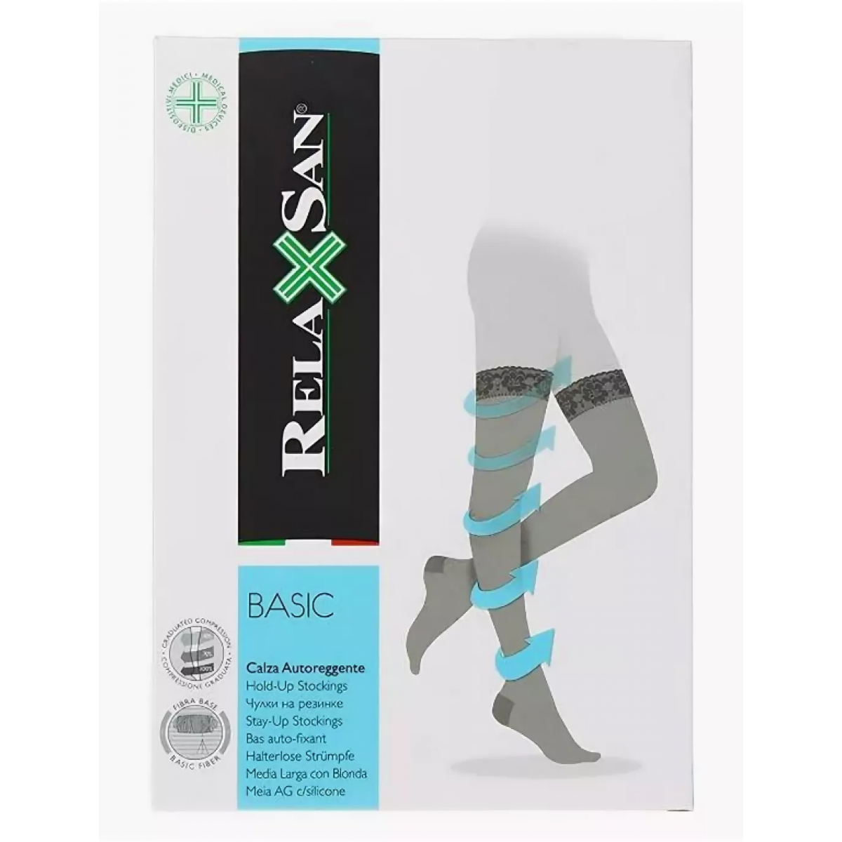 Чулки Relaxsan Basic Stay-Up 70 den 770 с ажурной резинкой на силиконовых лентах противоварикозные профилактические