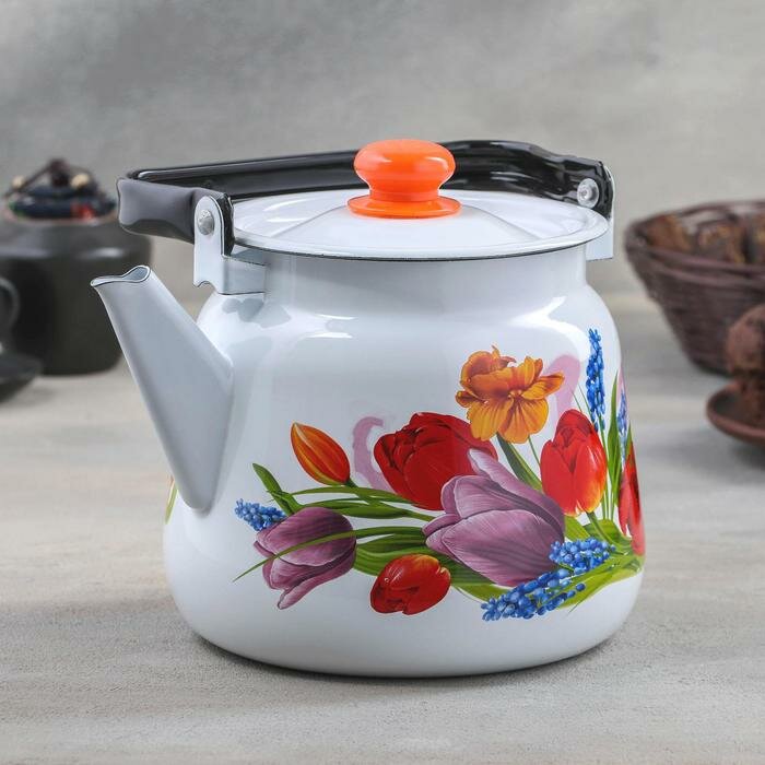 Сибирские товары Чайник «Тюльпан Май», 3,5 л, с кнопкой, индукция, цвет белый