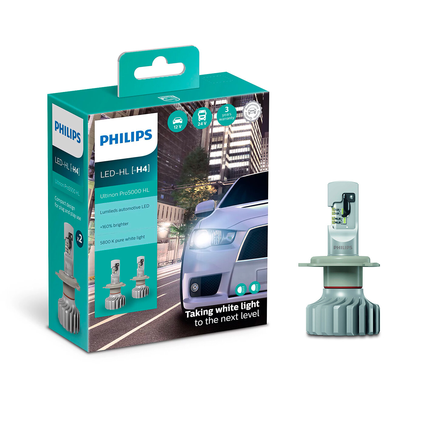 Лампа светодиодная Philips Ultinon Pro5000 HL H4 12/24V 13,2/15W P43t, 2 шт. (бокс)