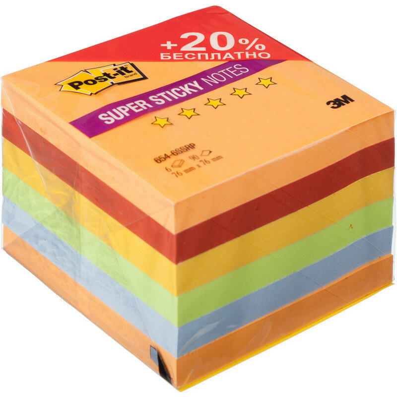 Стикеры Post-it Super Sticky Огонь 76x76 мм неоновые 5 цветов (6 блоков по 90 л) 7100091463 564961