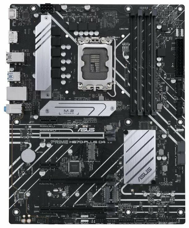 ASUS Материнская плата Socket1700 ASUS PRIME H670-PLUS D4 (iH670, 4xDDR4, M.2, SATA III, RAID, 3xPCI-E, HDMI, DP, 2.5Гбит LAN, USB3.2, Type-C, ATX) (ret)