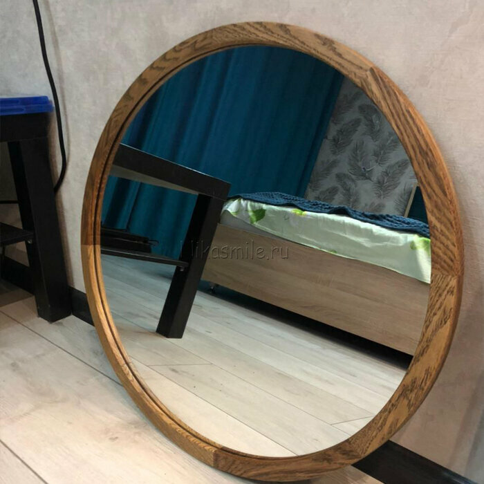 Зеркало ручной работы, рама из натурального дерева, круглое Dulcitudo 40 см натуральный дуб - фотография № 11