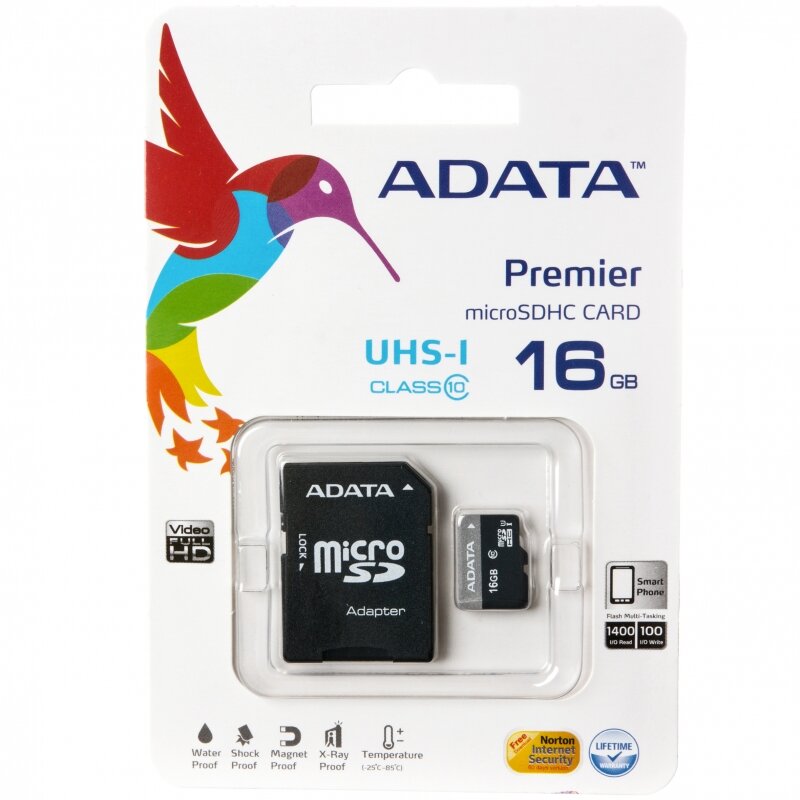 Карта памяти ADATA microSDHC 16Gb Premier Class 10 UHS-I U1 + ADP (40/15 MB/s)