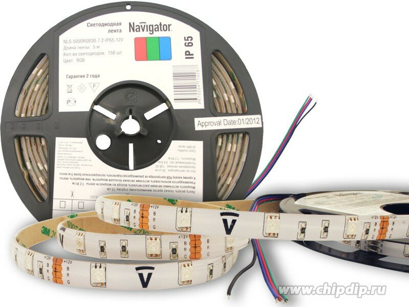 NLS-5050RGB30- 7.2-IP65-12V (71428) Лента светодиодная RGB 12В 7.2Вт/м 30SMD(5050)/м IP65 10мм 1м