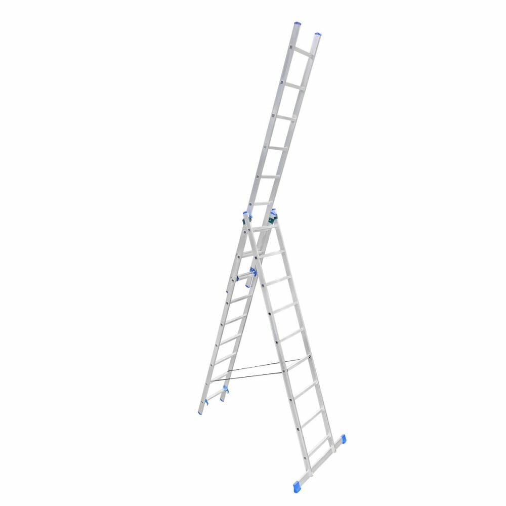 Алюминиевая трехсекционная лестница Евродизайн 9 ступеней LS309