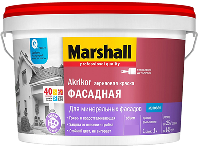 Marshall Краска Marshall Akrikor фасадная атмосферостойкая 0,9 л. База Bw (Белый)