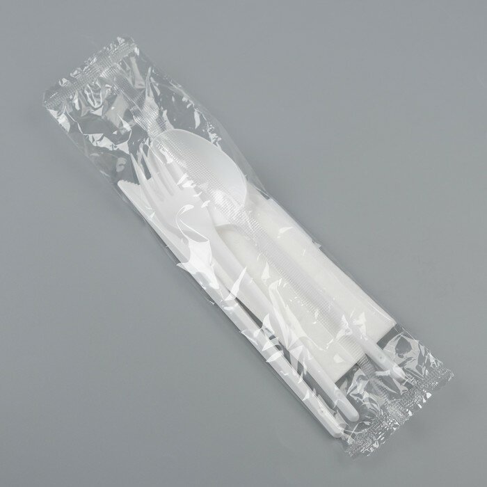 Набор одноразовой посуды «Белый» вилка, ложка, нож, салфетка, 16,5 см - фотография № 2