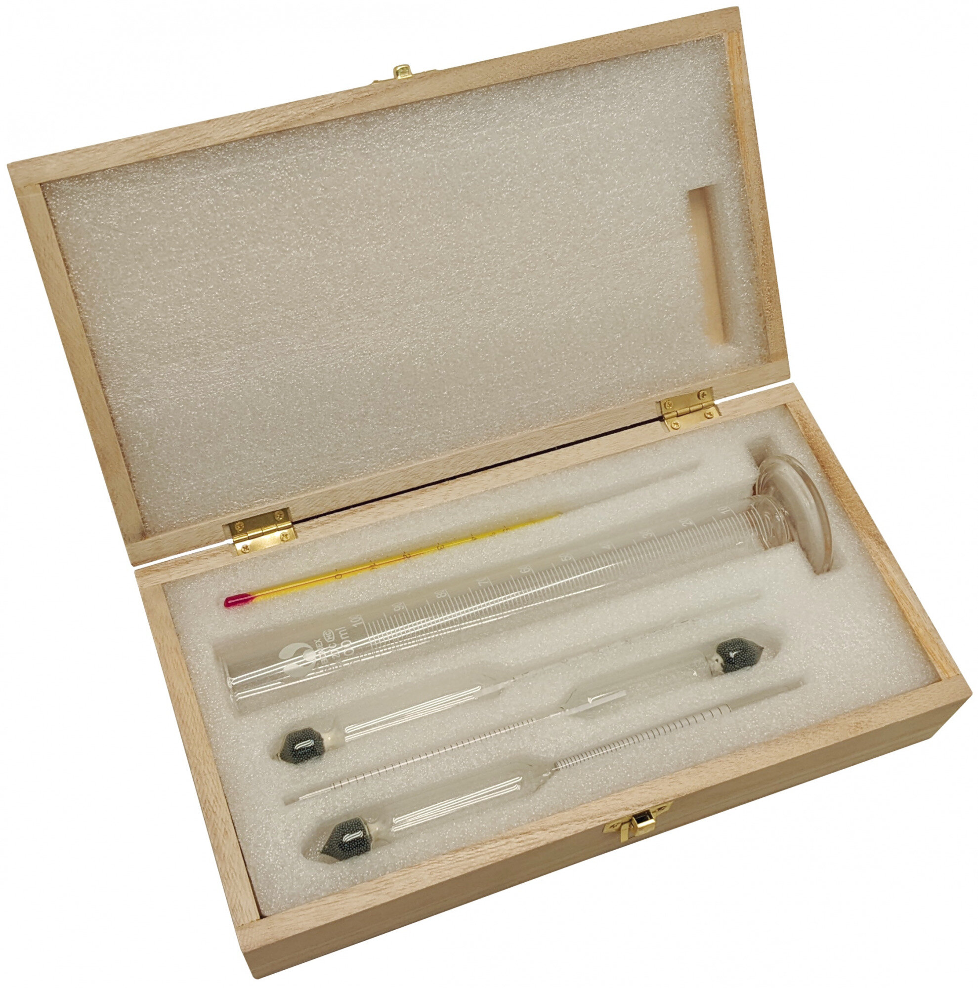 Спиртометры АСП-3 в деревянном боксе (набор ареометров + термометр жидкостной + стеклянный цилиндр)