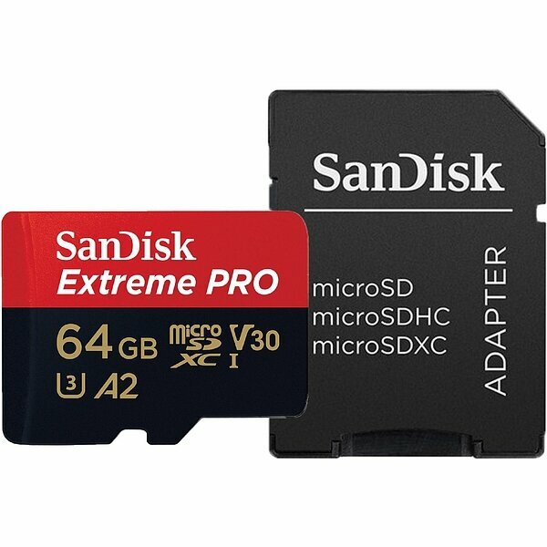 Карта MicroSD 64 ГБ SanDisk Extreme Pro UHS-I,U3,A2,V30, 170 Mb*s