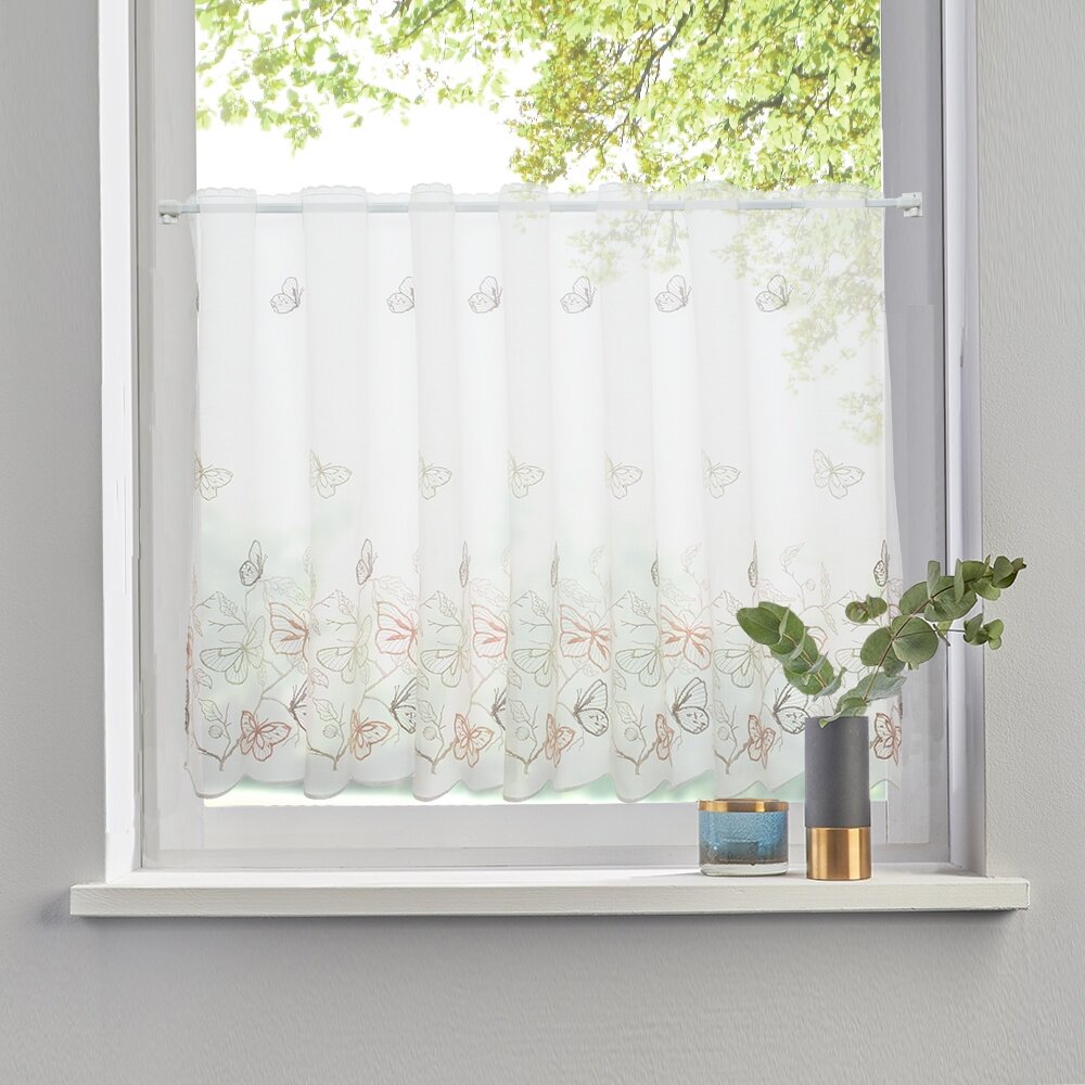 фото Штора-кафе OLEXDECO «Butterfly» персик с серым высота 60см (ширина 127см)