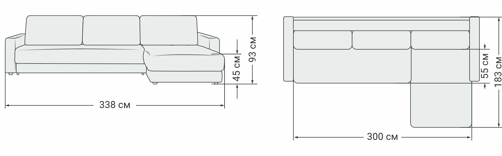 Угловой диван-кровать BOSS 2.0 MAX с ящиками для хранения, еврокнижка, велюр Monolit серый, 338х183х93 см - фотография № 15