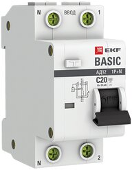 Дифференциальный автомат Ekf Basic 1P+N 20А 30мА тип АС х-ка C эл. 4,5кА АД-12 (DA12-20-30-bas)