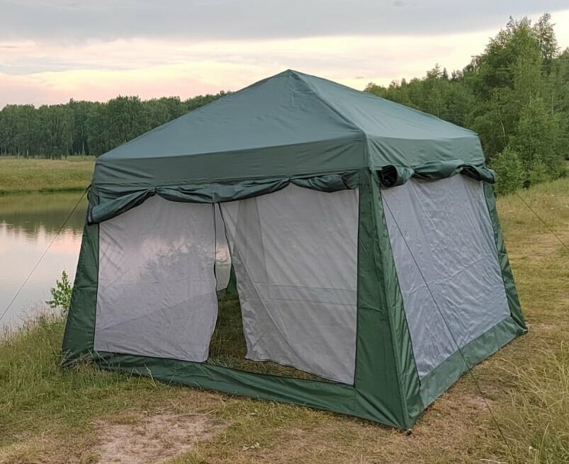 Палатка-шатер-беседка размер 320x320x235 для отдыха из металлического стального каркаса + усиленная москитная сетка 2902