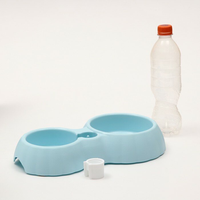 Миска пластиковая двойная под бутылку 31 х 18 х 5,3 см, голубая - фотография № 5