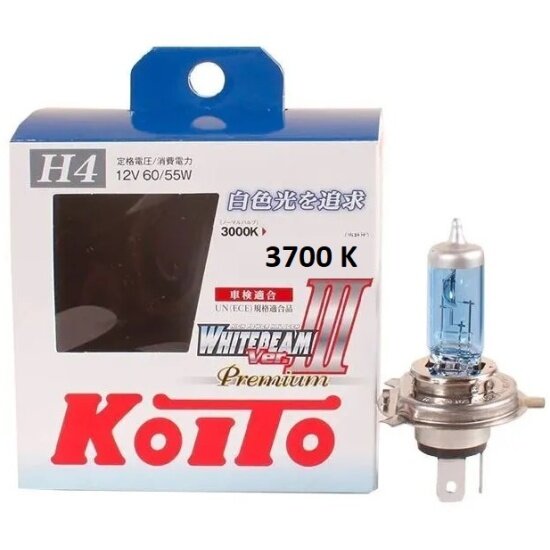 Лампа галогенная KOITO H4 Whitebeam Vwhite 3700K 12V 60/55W, 2 шт, P0746W