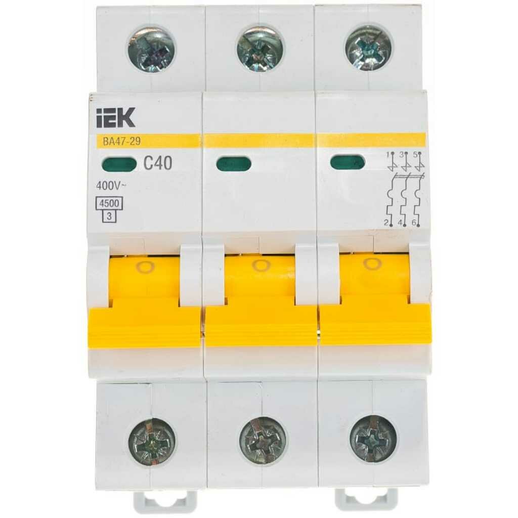 Автоматический выключатель на DIN-рейку, IEK, ВА47-29 3Р, 3 полюса, 40 А, 4.5 кА, 400 В, MVA20-3-040 - фотография № 1