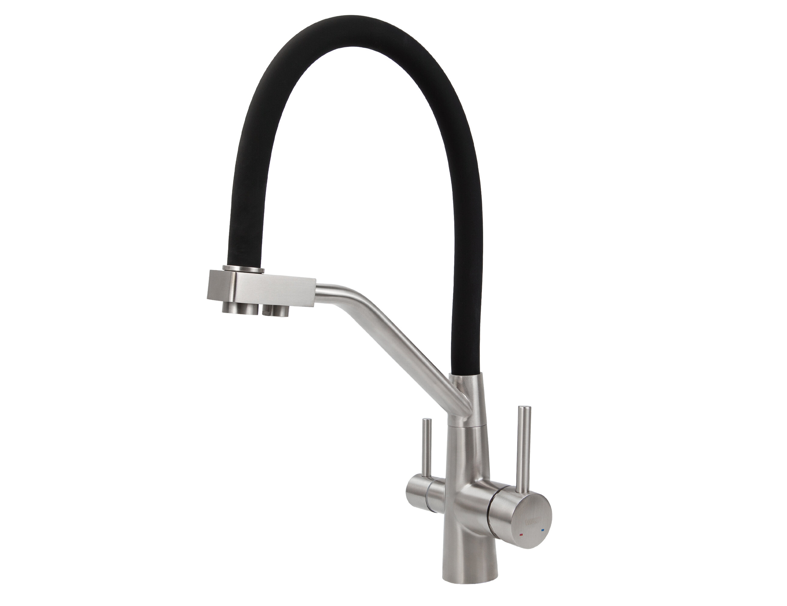 фото 5852 VIKO кухня под фильтр с гиб. изливом (нержав) Ø35, (корп/изл: серебро/черный)