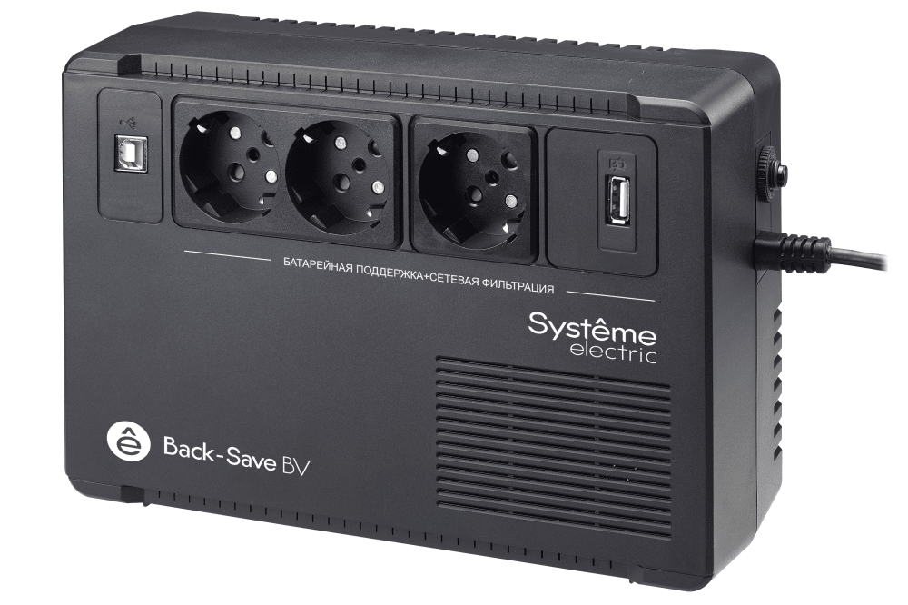 Systeme electric ИБП Back-Save BV Systeme Electric 600 ВА автоматическая регулировка напряжения 3 розетки Schuko 230 В 1 USB Type-A