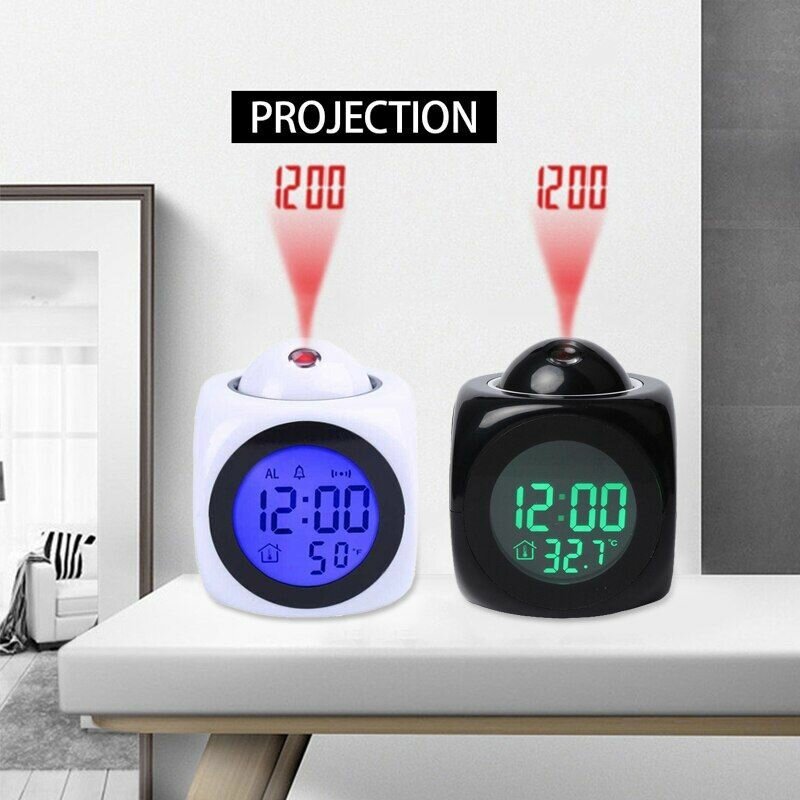 Светодиодные часы с ЖК-дисплеем, будильником и проектором Черный - фотография № 5
