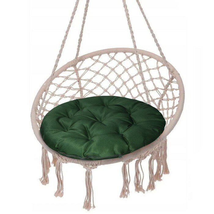 Подушка круглая на кресло непромокаемая, размер D60 см, цвет тёмно-зелёный, файберфлекс, грета 20%, полиэстер 80% - фотография № 1