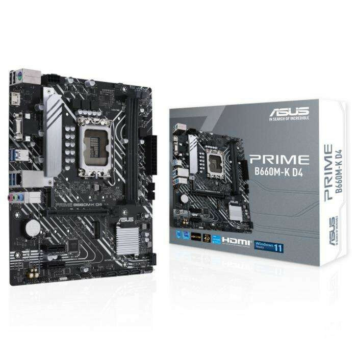 Материнская плата ASUS PRIME B660M-K D4, LGA1700, B660, 2*DDR4, D-Sub + HDMI, SATA3 + RAID, Audio, Gb LAN, USB 3.2*6, USB 2.0*6, COM*1 header (w/o cable), mATX; 90MB1950-M0EAY0