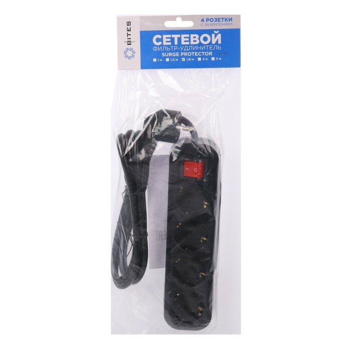 Сетевой фильтр 5bites SP4B-318 4S, 4 розетки, 1.8 м, 16 А, 3х1.5 мм2, с выкл., черный - фотография № 5