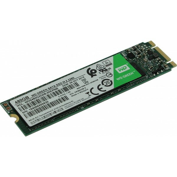 Твердотельный накопитель SSD WD Green 3D NAND WDS480G2G0B 480ГБ M2.2280 SATA-III (TLC)
