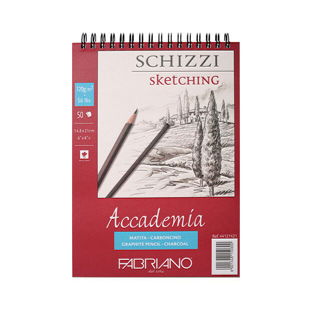 Блокнот для зарисовок Fabriano Accademia 120 г/м2, 14,8x21 см, мелкозернистая, 50 листов, спираль