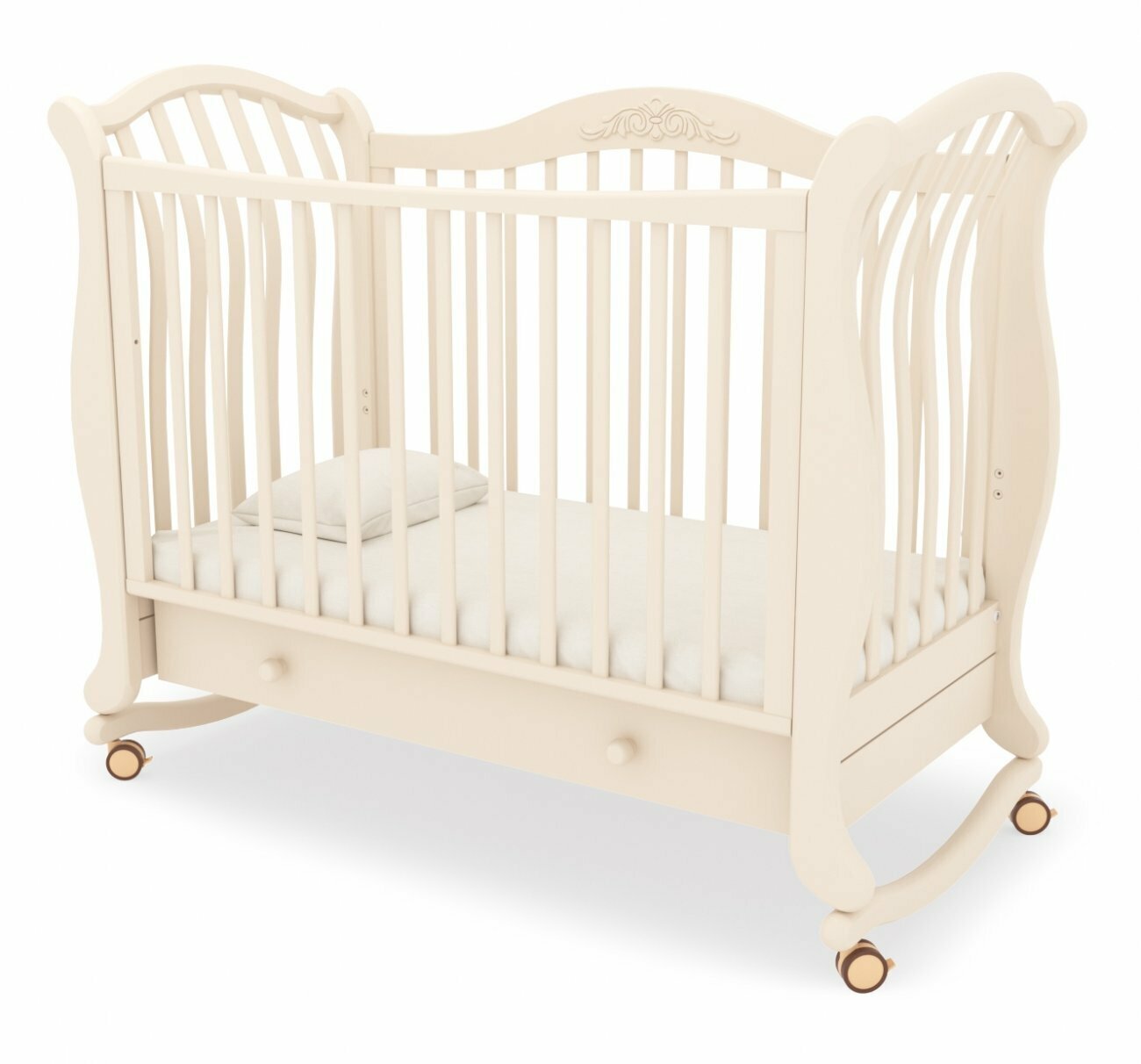 Кроватка для новорожденных Гандылян Габриэлла Люкс (колесо, качалка, ящик) слоновая кость
