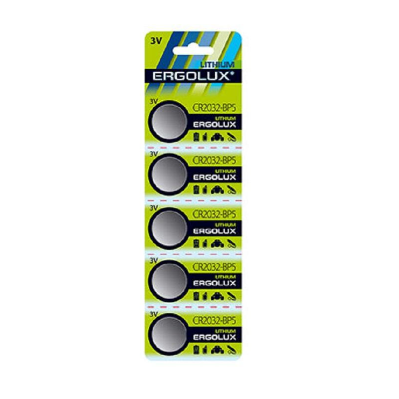 Батарейки Ergolux CR2032 BL-5 (CR2032-BP5,3V) 5 шт в упаковке, 2 уп.