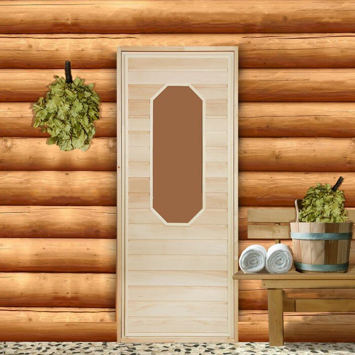 Добропаровъ Дверь для бани со стеклом "Ромашка", 170×70см, "Добропаровъ"