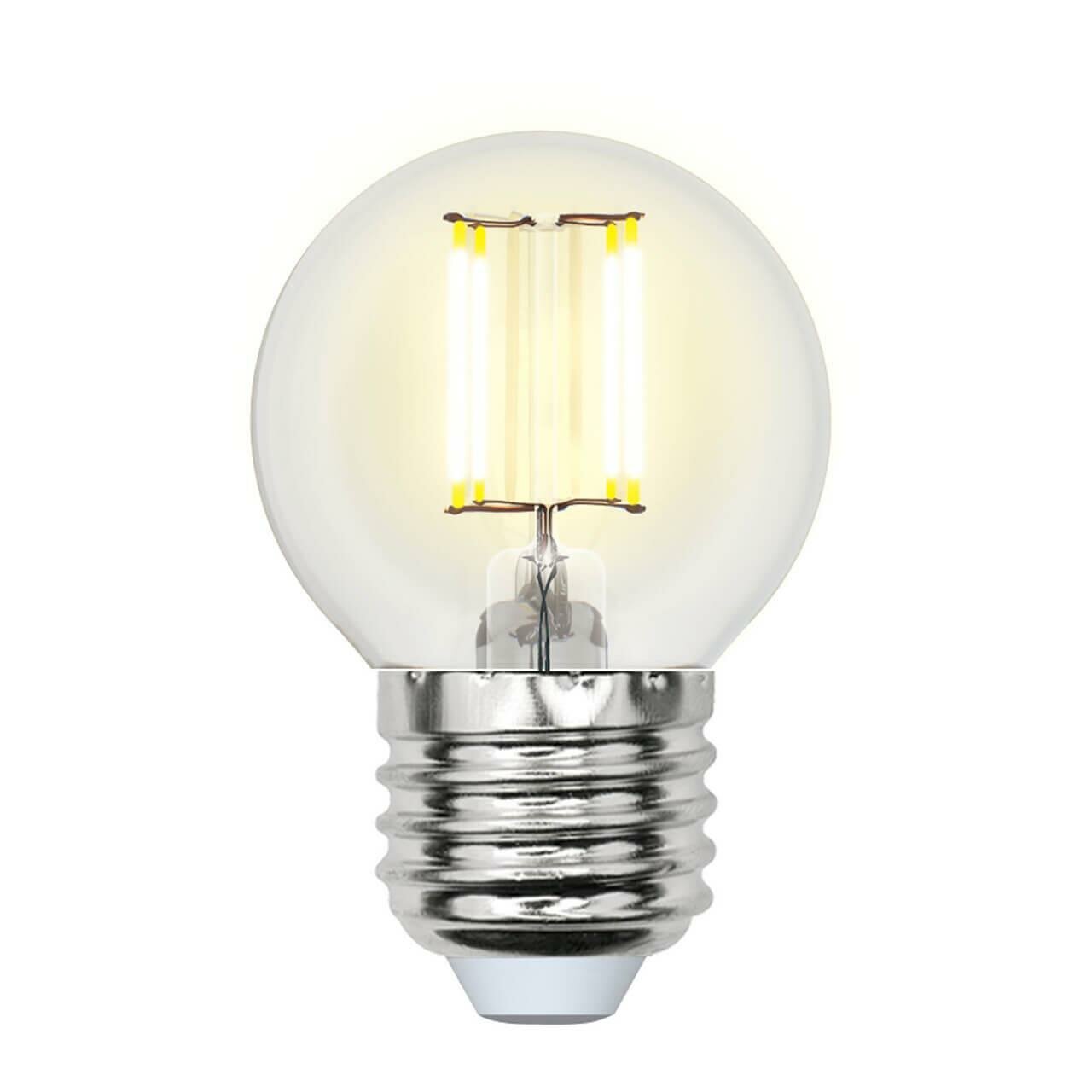 Uniel Лампа светодиодная филаментная (UL-00002208) Uniel E27 6W 4000K прозрачная LED-G45-6W/NW/E27/CL GLA01TR