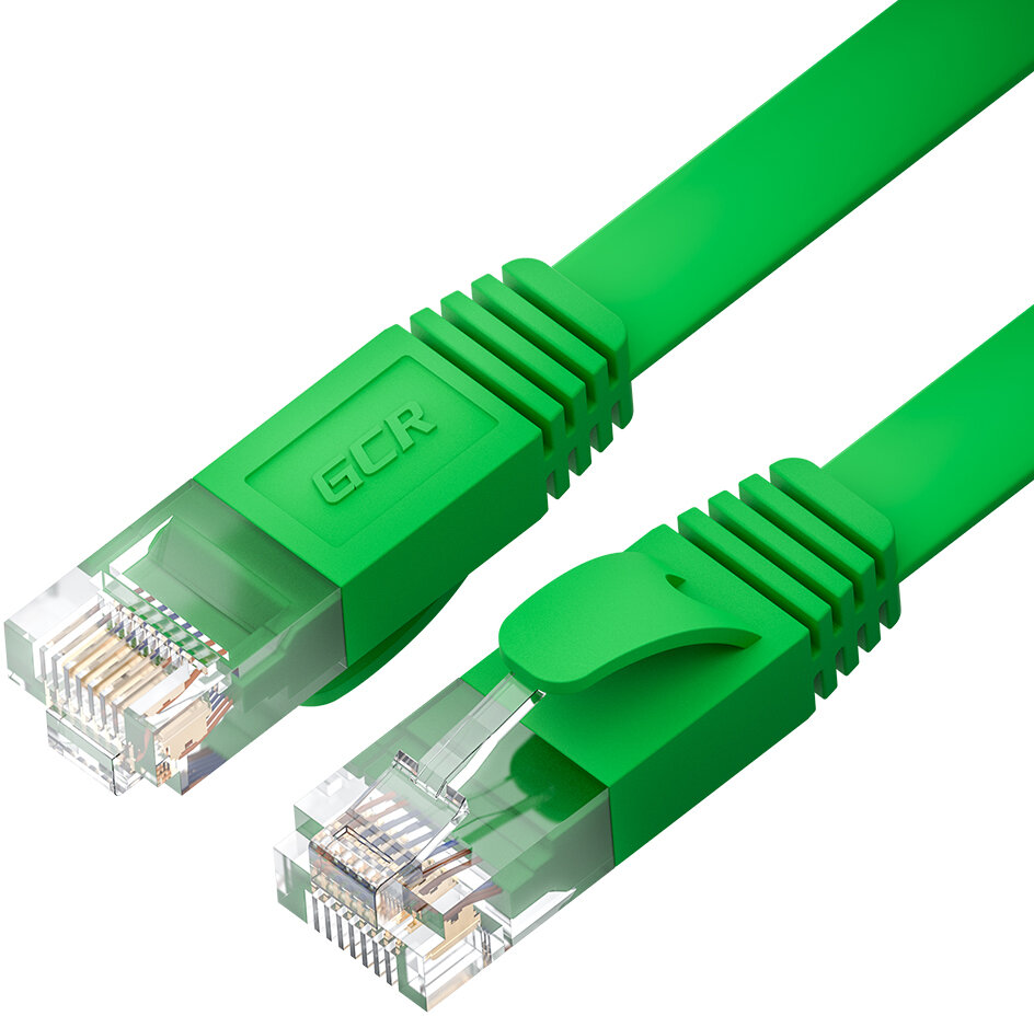 GCR Патч-корд PROF плоский прямой 1.5m, UTP медь кат.6, зеленый, 30 AWG, ethernet high speed 10 Гбит/с, RJ45, T568B, GCR-52837