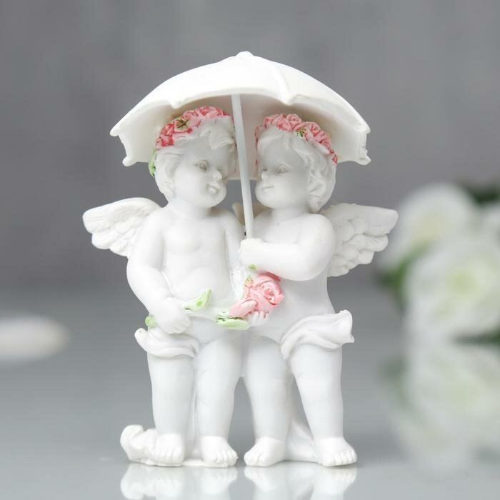 Сувенир полистоун "Ангелочки под зонтиком в розовых веночках" 85х67х65 см 2467796