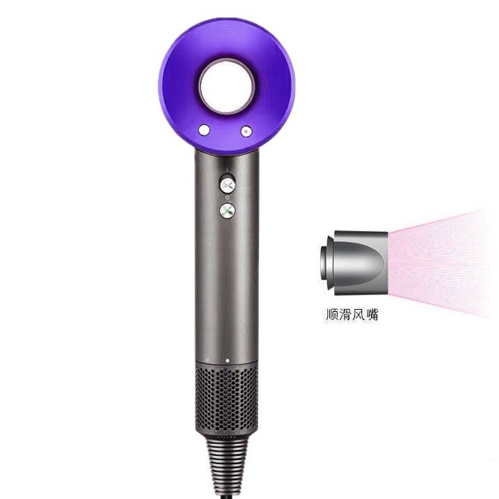 фото Высокоскоростной фен для волос Huaqiang North без листьев с функцией отрицательных ионов, бесщеточный двигатель, темно-фиолетовый, 5 воздушных сопел, кабель 1,8 м, 220 В