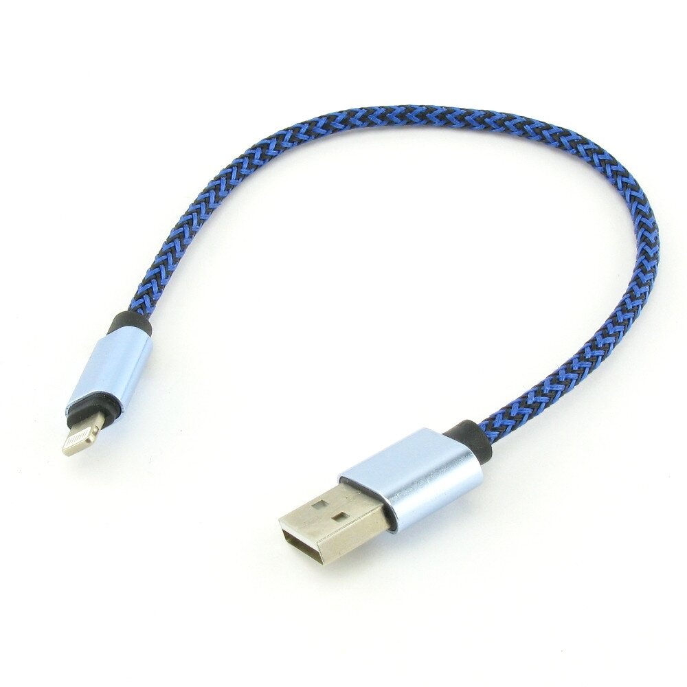 Кабель USB A --> Lightning 8pin (m) 0.25м для Apple MFI 2.4A черно-синий Kaluos