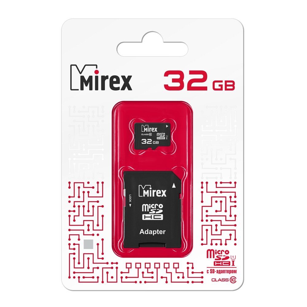 Карта памяти microSD 32GB Mirex microSDHC Class 10 UHS-I (SD адаптер)