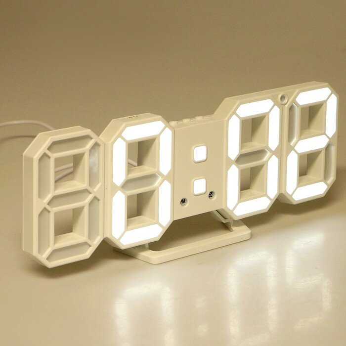 Часы электронные настенные, настольные "Цифры", 9 х 3 х 23 см, от USB, белая индикация - фотография № 1
